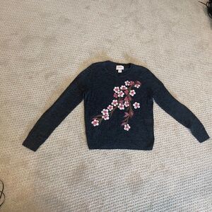 Saccharine New York Charcoal Cherry Blossom Embroidered Sweater - Small EUC